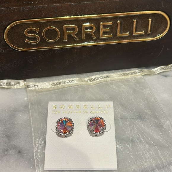 Sorrelli Aurora Borealis Crystal Rhodium Stud Earrings-Boutique - Picture 2 of 5